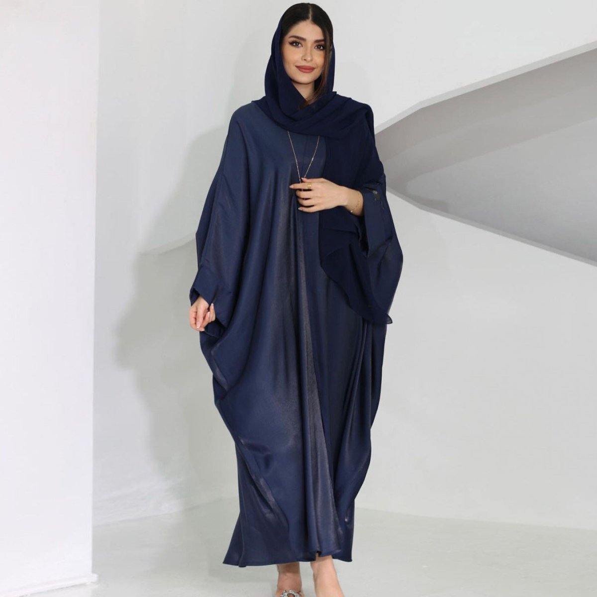 Modest Luxury Luminous Silk Satin Batwing Abaya Evening Wear. (MA265) - Mariam's Collection