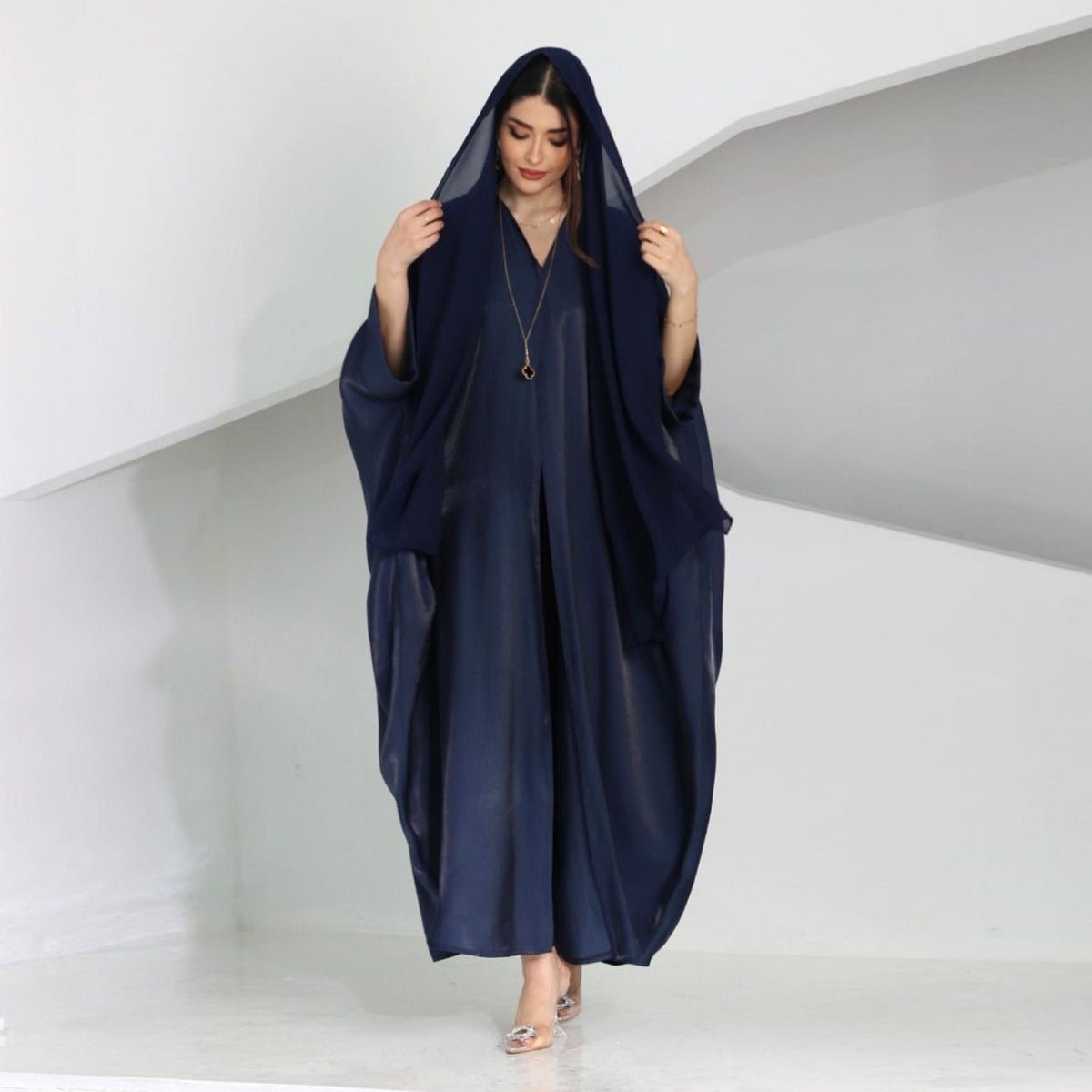 Modest Luxury Luminous Silk Satin Batwing Abaya Evening Wear. (MA265) - Mariam's Collection