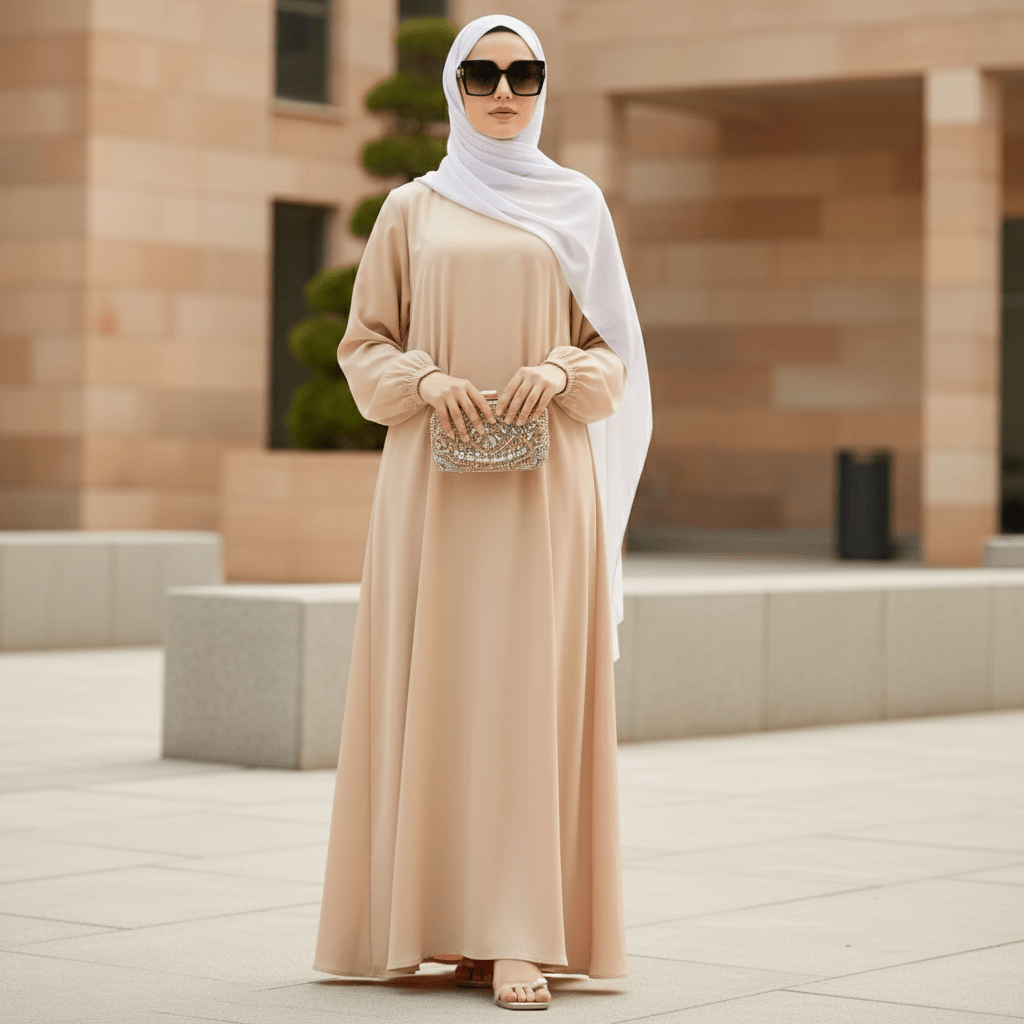 Modest Luxury Premium Satin Abaya | Umbrella Cut A - Line Abaya with Pockets (MA311) - Mariam's Collection