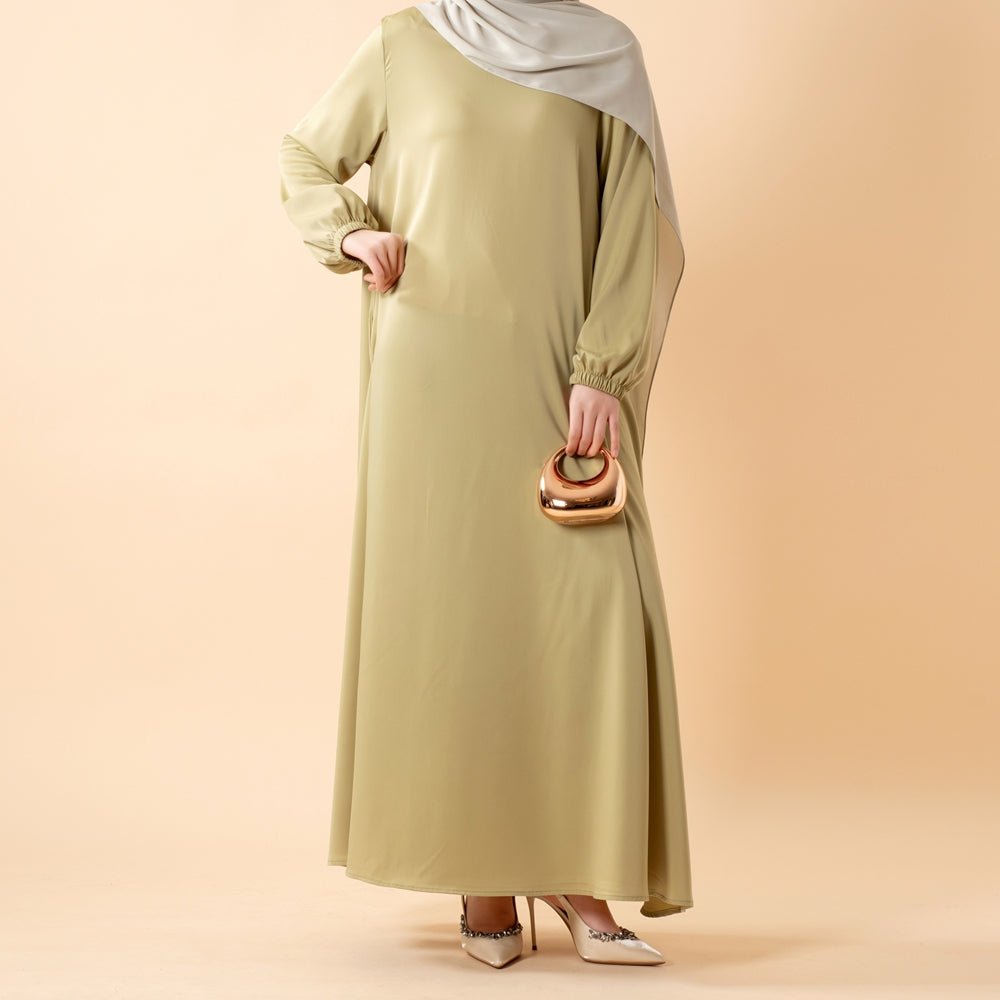 Modest Luxury Premium Satin Abaya | Umbrella Cut A - Line Abaya with Pockets (MA311) - Mariam's Collection