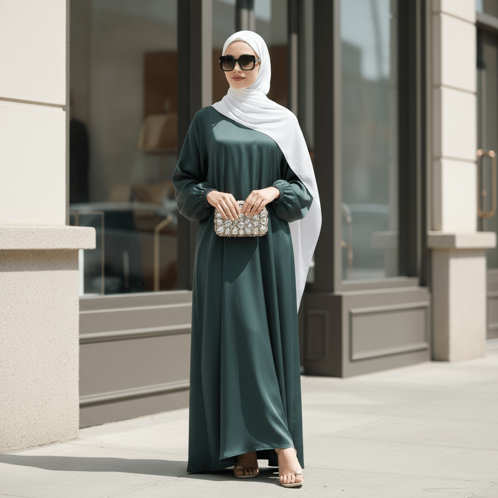 Modest Luxury Premium Satin Abaya | Umbrella Cut A - Line Abaya with Pockets (MA311) - Mariam's Collection