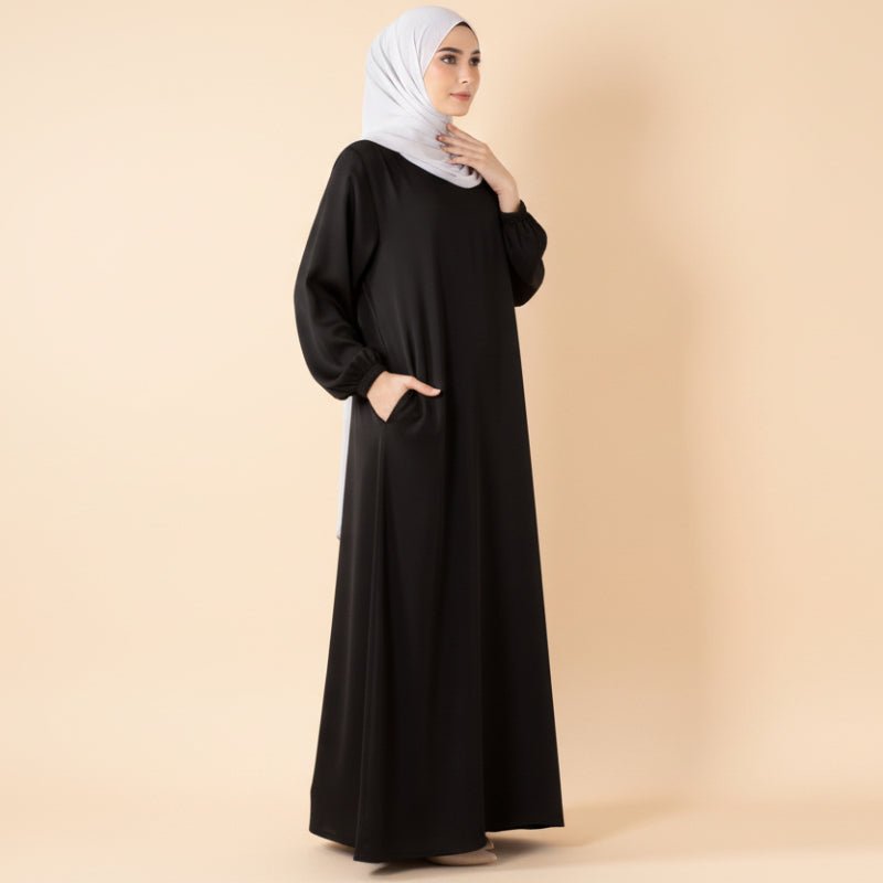 Modest Luxury Premium Satin Abaya | Umbrella Cut A - Line Abaya with Pockets (MA311) - Mariam's Collection