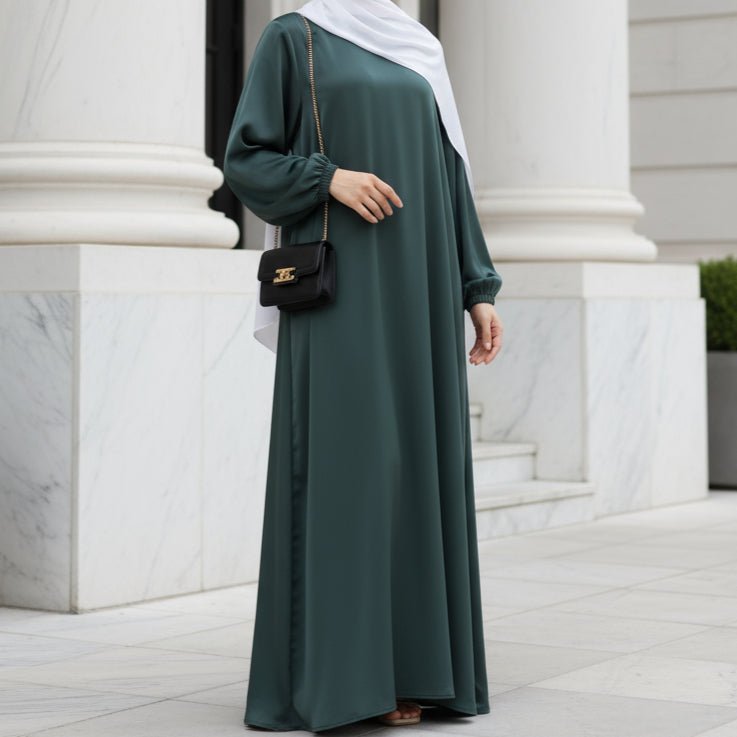 Modest Luxury Premium Satin Abaya | Umbrella Cut A - Line Abaya with Pockets (MA311) - Mariam's Collection