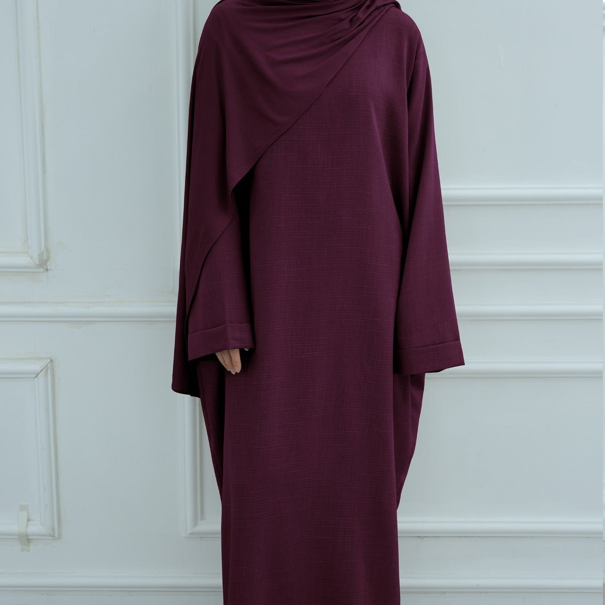 Modest Luxury Robe Dress Set | Premium Muslim Solid Color Two - Piece Abaya. (MA249) - Mariam's Collection
