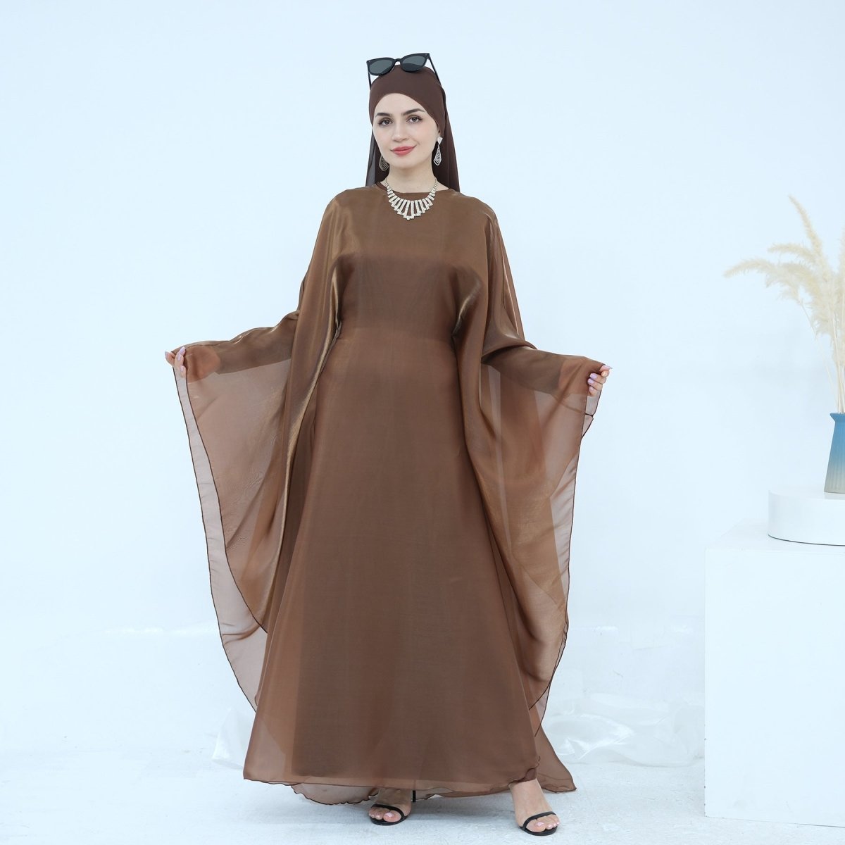 Modest Luxury Solid Color Robe Dress Set | Elegant Bell Sleeve Abaya. (MA246) - Mariam's Collection