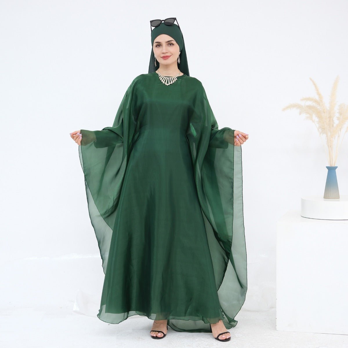Modest Luxury Solid Color Robe Dress Set | Elegant Bell Sleeve Abaya. (MA246) - Mariam's Collection