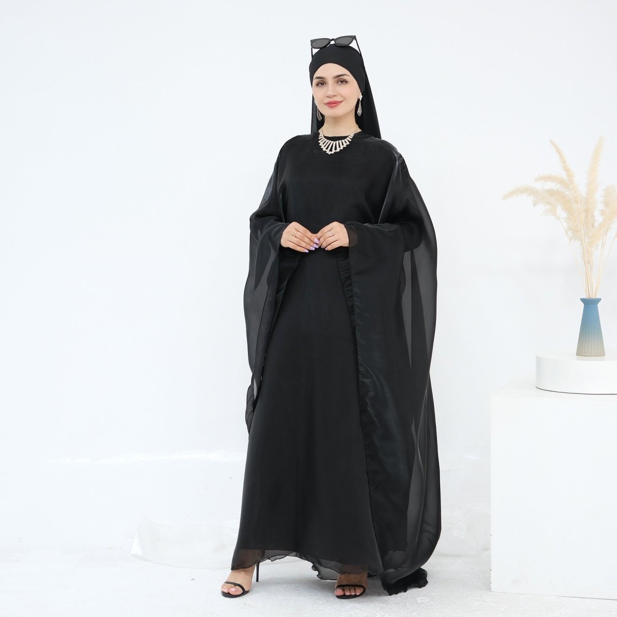 Modest Luxury Solid Color Robe Dress Set | Elegant Bell Sleeve Abaya. (MA246) - Mariam's Collection