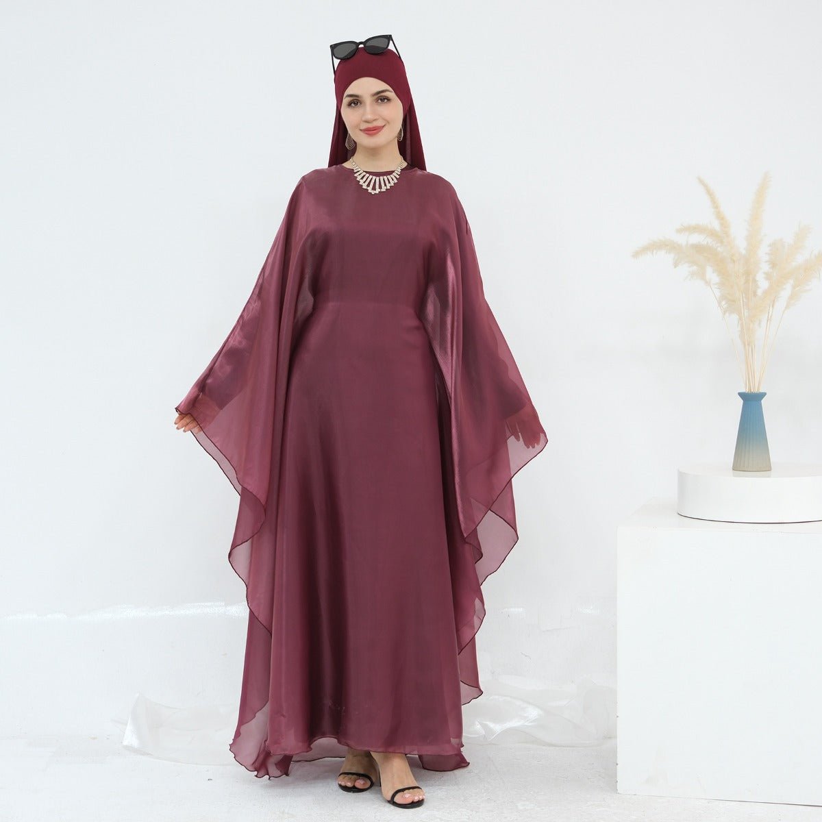 Modest Luxury Solid Color Robe Dress Set | Elegant Bell Sleeve Abaya. (MA246) - Mariam's Collection