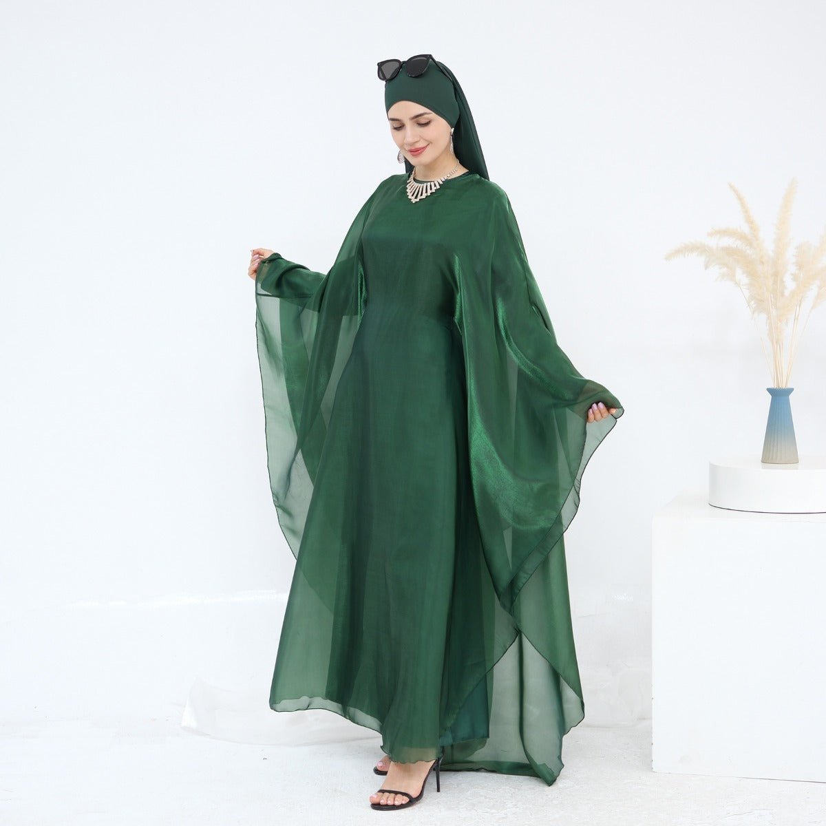 Modest Luxury Solid Color Robe Dress Set | Elegant Bell Sleeve Abaya. (MA246) - Mariam's Collection