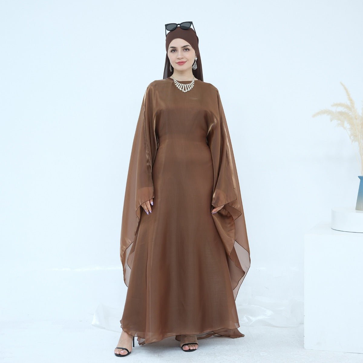 Modest Luxury Solid Color Robe Dress Set | Elegant Bell Sleeve Abaya. (MA246) - Mariam's Collection