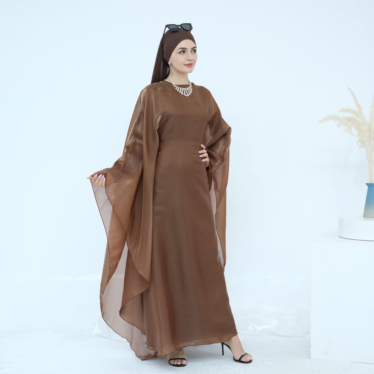 Modest Luxury Solid Color Robe Dress Set | Elegant Bell Sleeve Abaya. (MA246) - Mariam's Collection