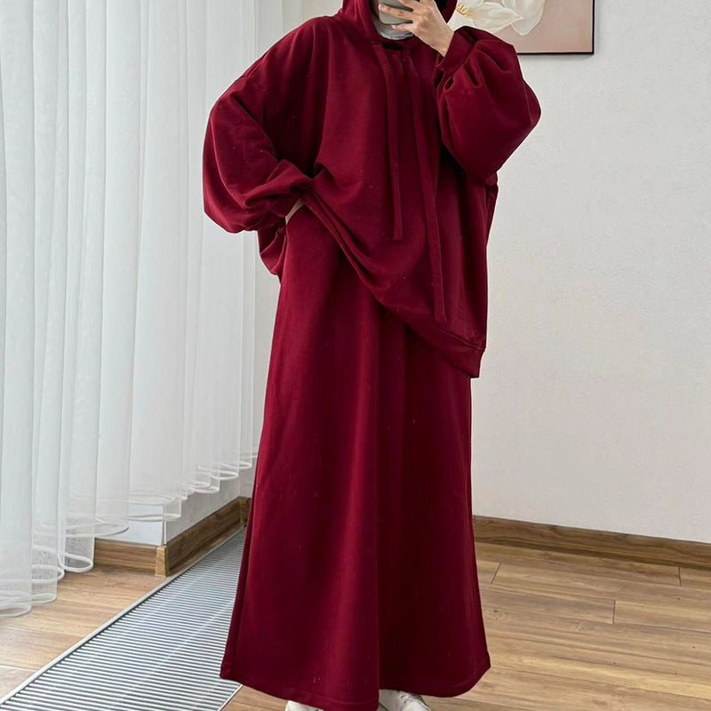 Modest Muslim Casual Wear Hooded Set | Long Sleeve Jacket & Maxi Skirt. (MS095) - Mariam's Collection