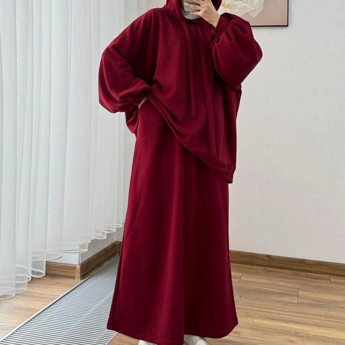 Modest Muslim Casual Wear Hooded Set | Long Sleeve Jacket & Maxi Skirt. (MS095) - Mariam's Collection