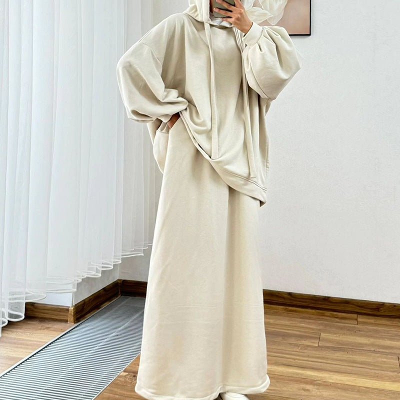 Modest Muslim Casual Wear Hooded Set | Long Sleeve Jacket & Maxi Skirt. (MS095) - Mariam's Collection