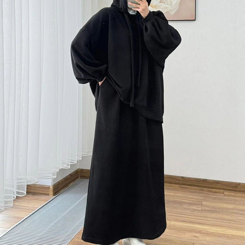 Modest Muslim Casual Wear Hooded Set | Long Sleeve Jacket & Maxi Skirt. (MS095) - Mariam's Collection