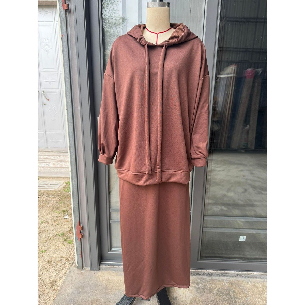 Modest Muslim Casual Wear Hooded Set | Long Sleeve Jacket & Maxi Skirt. (MS095) - Mariam's Collection