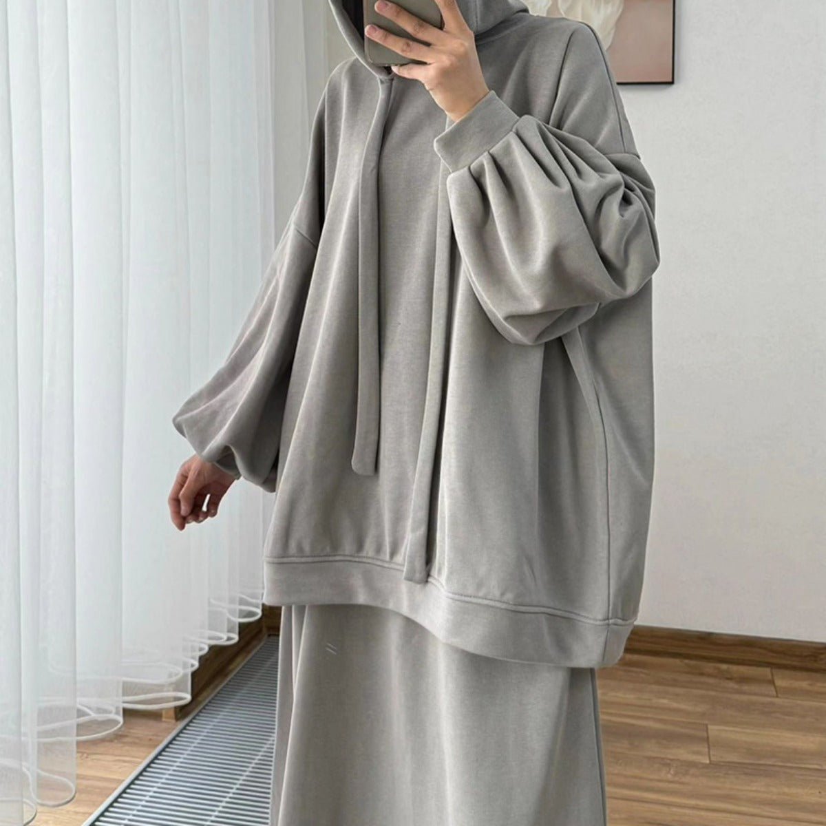 Modest Muslim Casual Wear Hooded Set | Long Sleeve Jacket & Maxi Skirt. (MS095) - Mariam's Collection