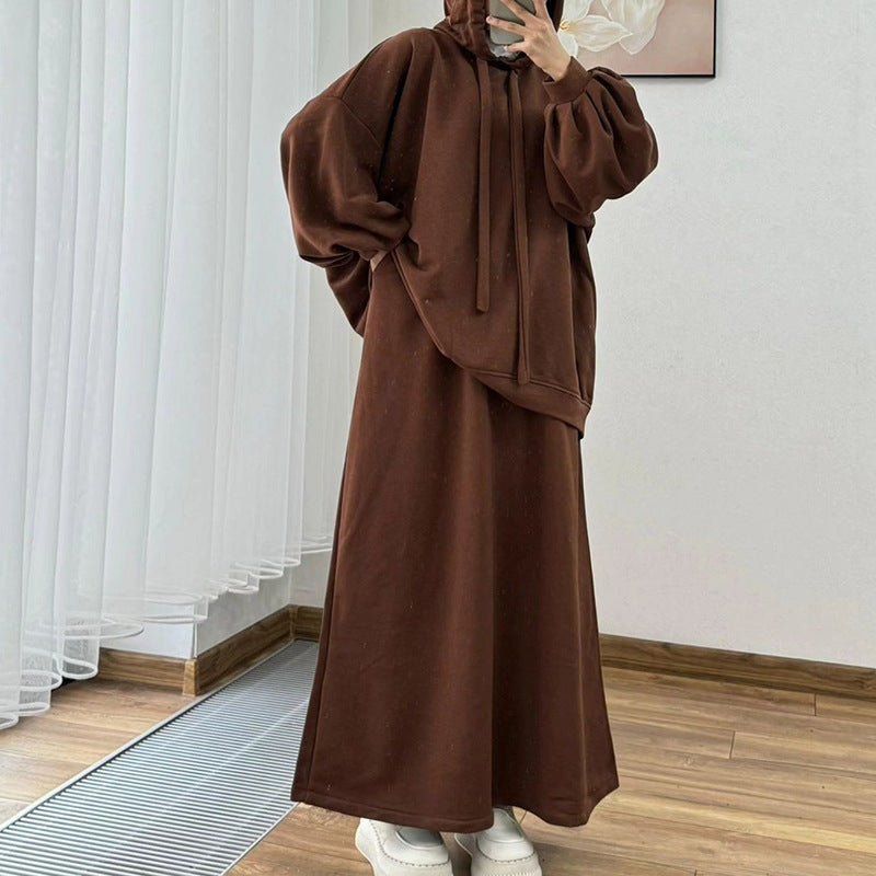 Modest Muslim Casual Wear Hooded Set | Long Sleeve Jacket & Maxi Skirt. (MS095) - Mariam's Collection