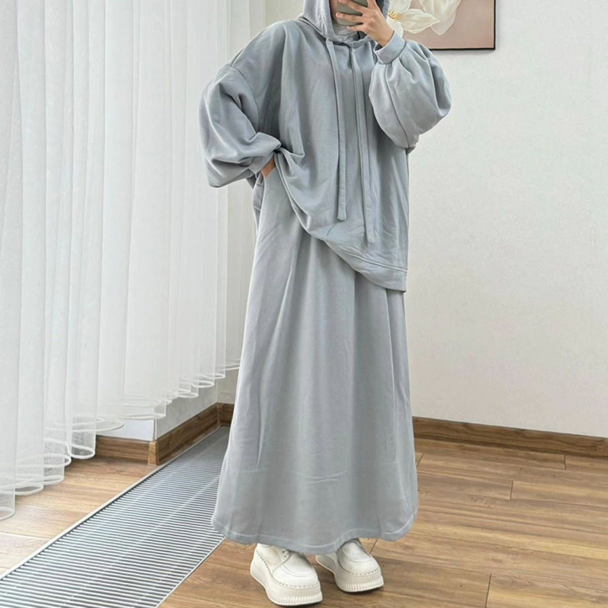 Modest Muslim Casual Wear Hooded Set | Long Sleeve Jacket & Maxi Skirt. (MS095) - Mariam's Collection