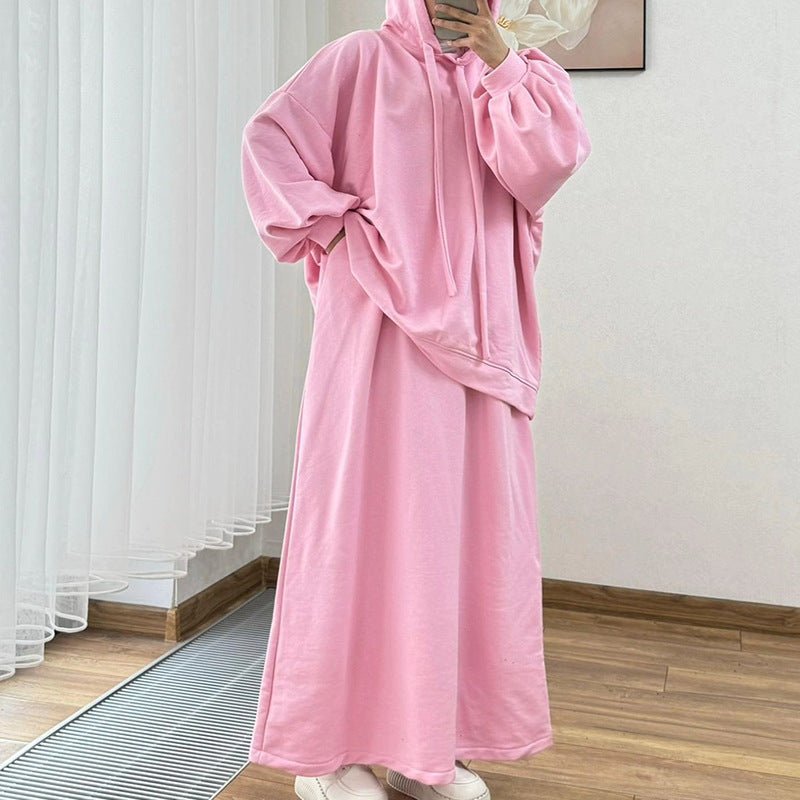 Modest Muslim Casual Wear Hooded Set | Long Sleeve Jacket & Maxi Skirt. (MS095) - Mariam's Collection