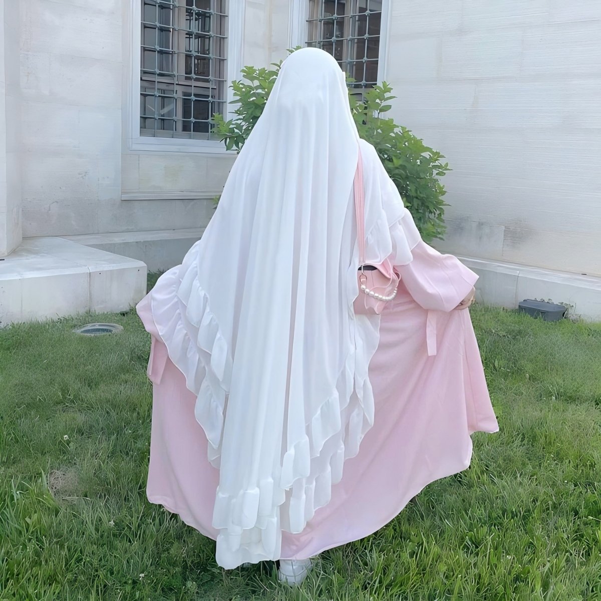 Soft Solid Color Muslim Hijabs | Double-Layer Ruffle-Edged Big Swing Headscarf
