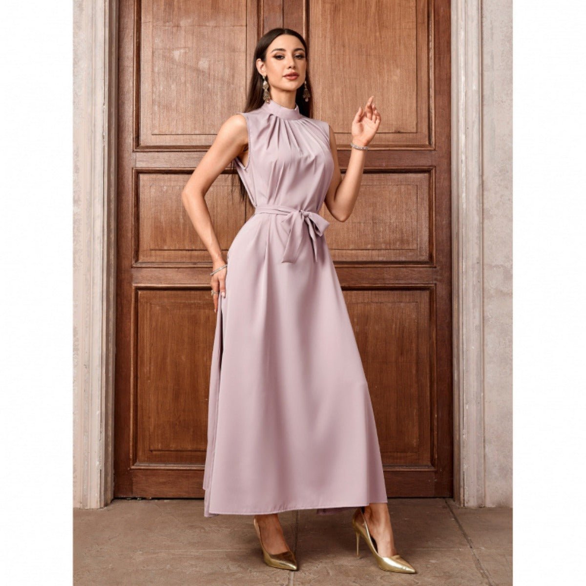 Modest Muslim Luxury Batwing Abaya Set | Black Embroidered Cardigan & Lavender Dress. (MOA181) - Mariam's Collection