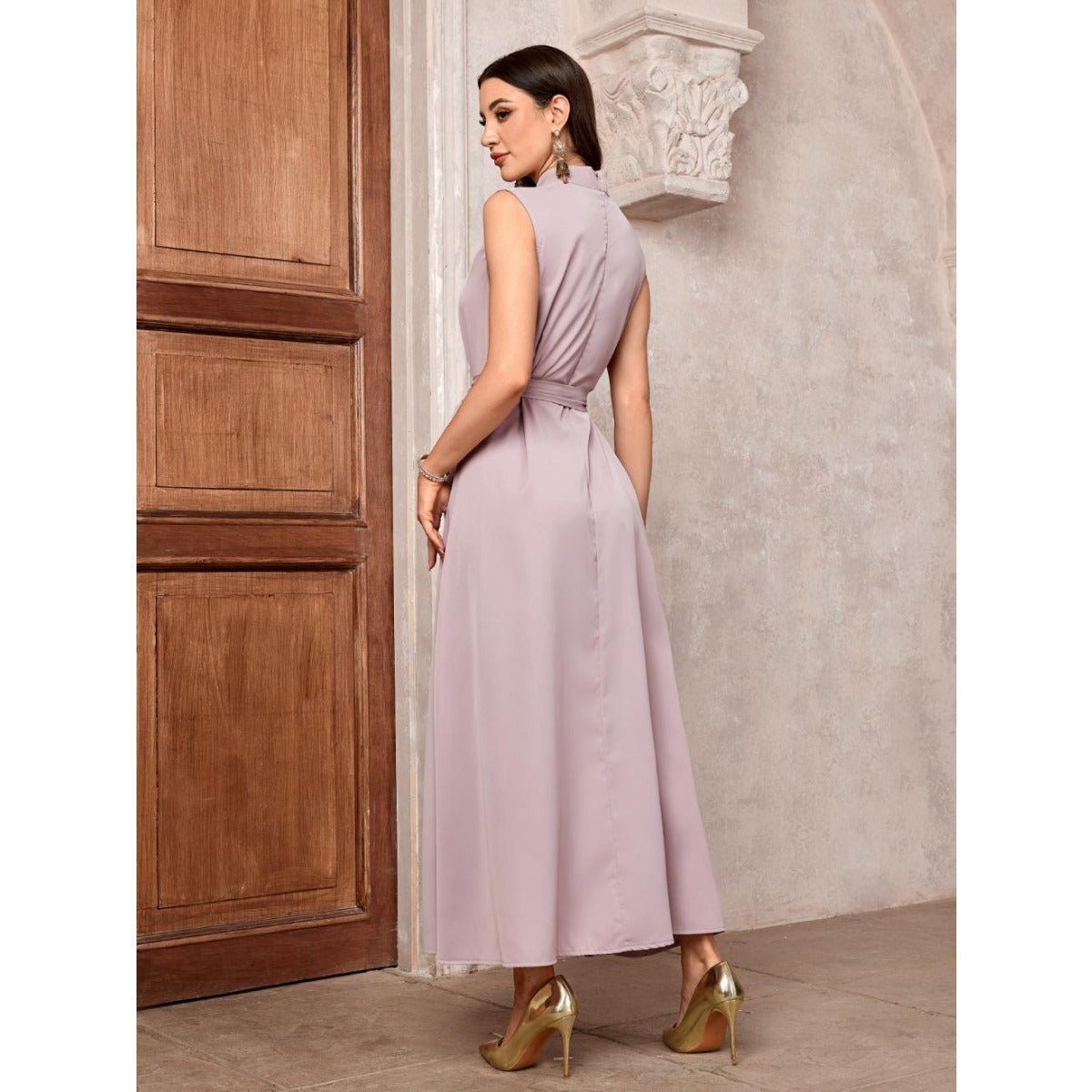 Modest Muslim Luxury Batwing Abaya Set | Black Embroidered Cardigan & Lavender Dress. (MOA181) - Mariam's Collection