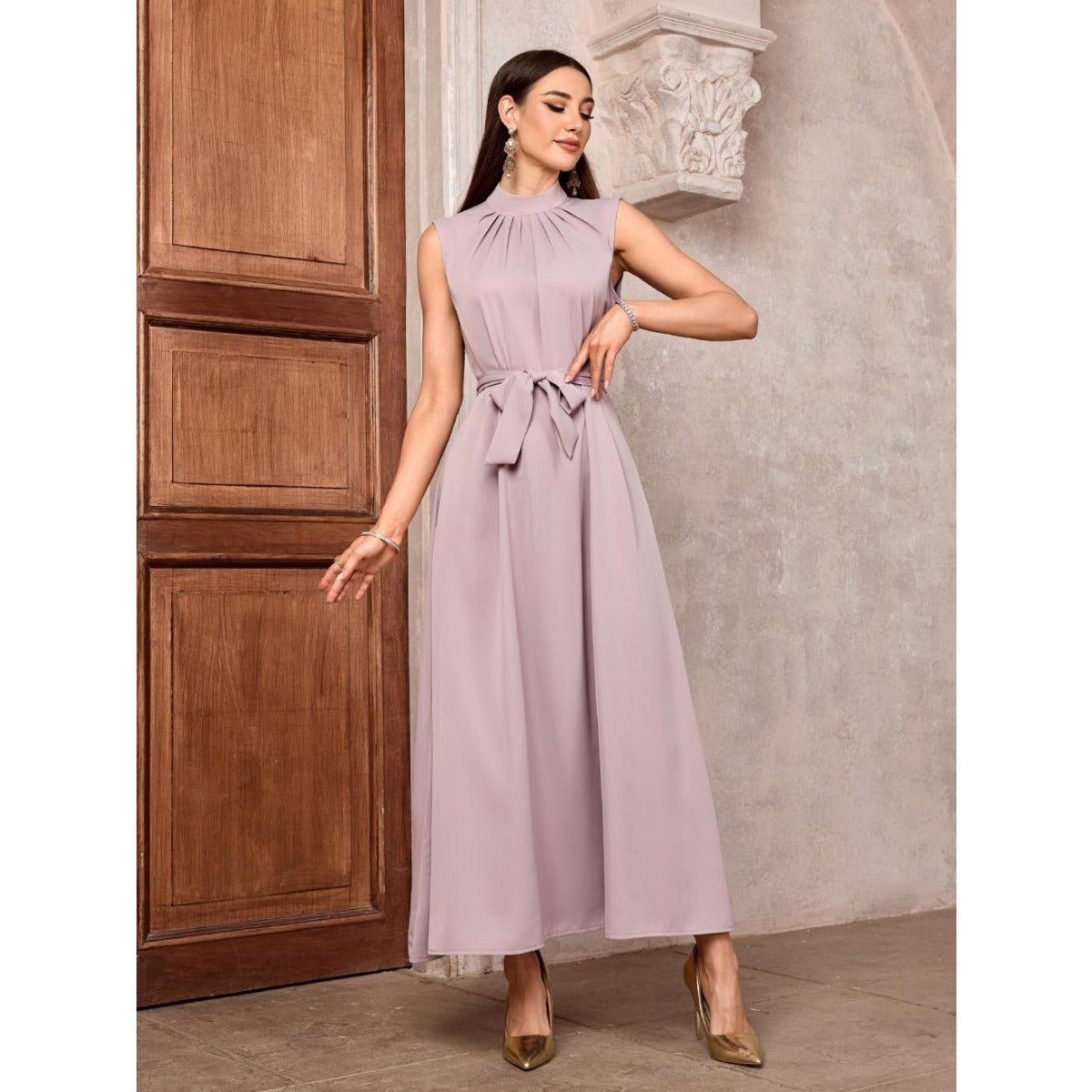 Modest Muslim Luxury Batwing Abaya Set | Black Embroidered Cardigan & Lavender Dress. (MOA181) - Mariam's Collection