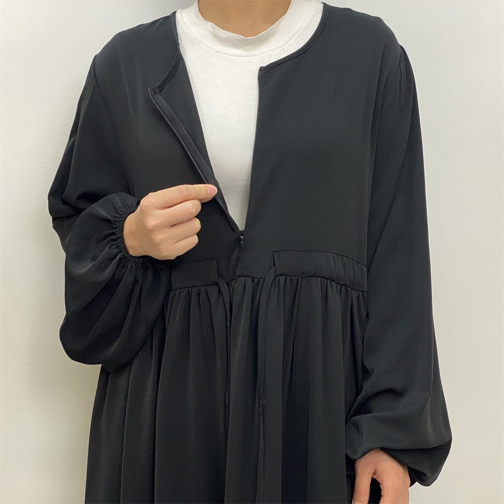 Modest Muslim Stretch Sleeve Front Zipper A - shaped Swing Pendulum Abaya. (MA175) - Mariam's Collection