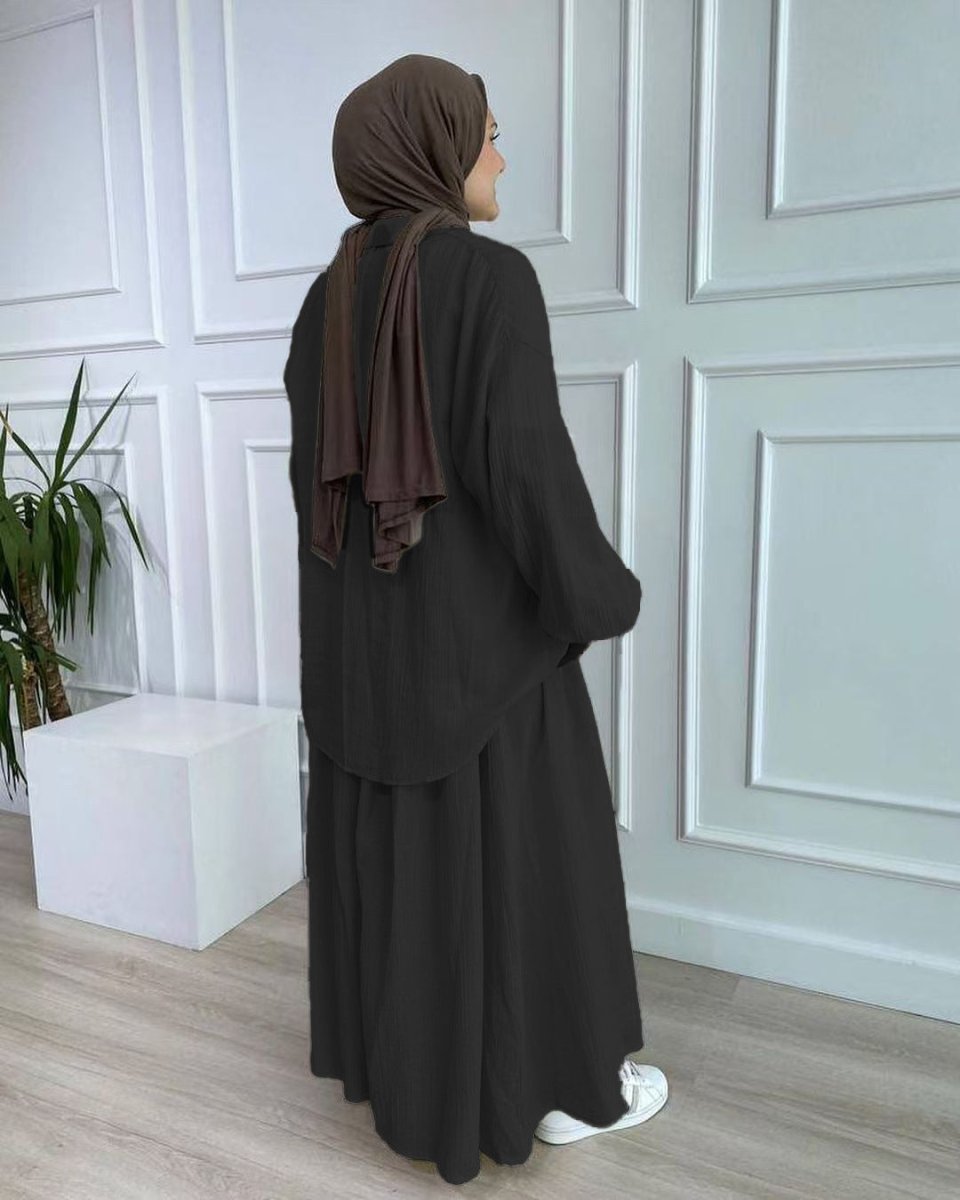 Modest Muslim Women's Bubble Sleeve Shirt Jacket & Skirt Layered Dress Set.(MS078) - Mariam's Collection