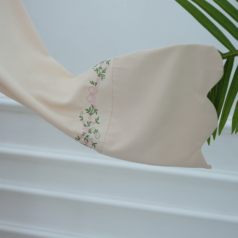 Modest Nida Fabric Floral Embroidered Bell Sleeves Cardigan 3 - Piece Set(MOA229) - Mariam's Collection