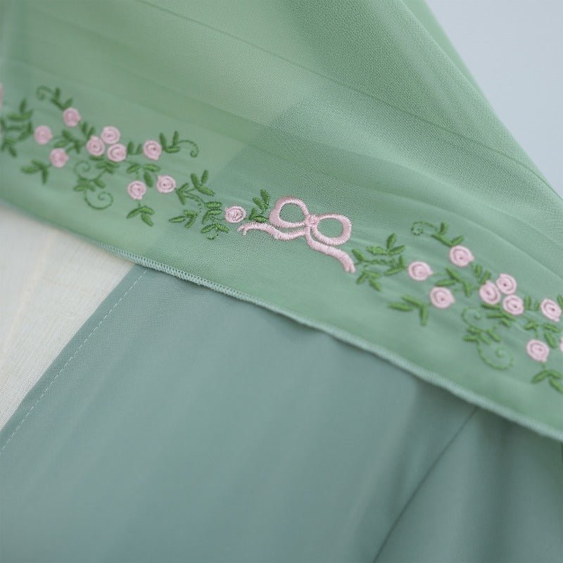 Modest Nida Fabric Floral Embroidered Bell Sleeves Cardigan 3 - Piece Set(MOA229) - Mariam's Collection