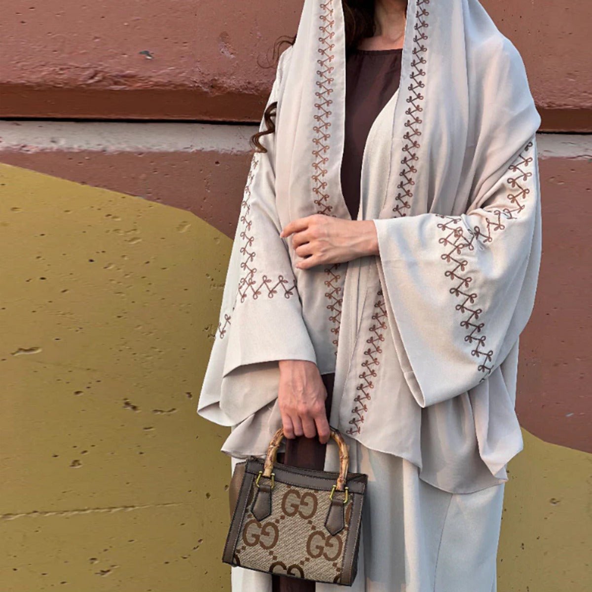 Moonlight Embroidered Abaya Set | Batwing Sleeve Robe with Matching Hijab. (MOA183) - Mariam's Collection