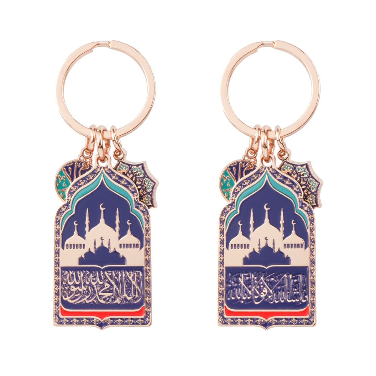 Mosque Keychain Car Hanger | Rose Gold Islamic Prayer Beads with Blue Enamel Mosque Charm(MAC254) - Mariam's Collection