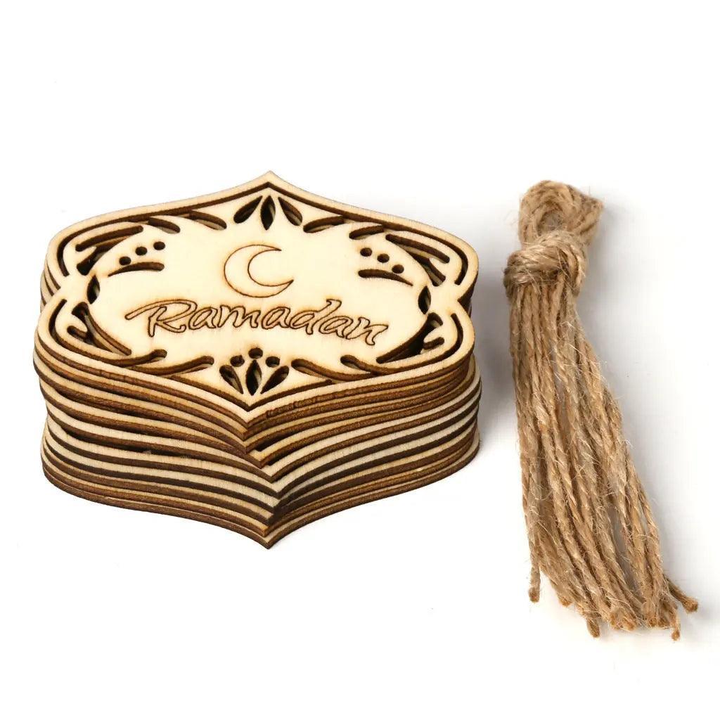 MR022 10 Pcs Ramadan Wooden Hang Tags Pendant, Ramadan Decoration - Mariam's Collection