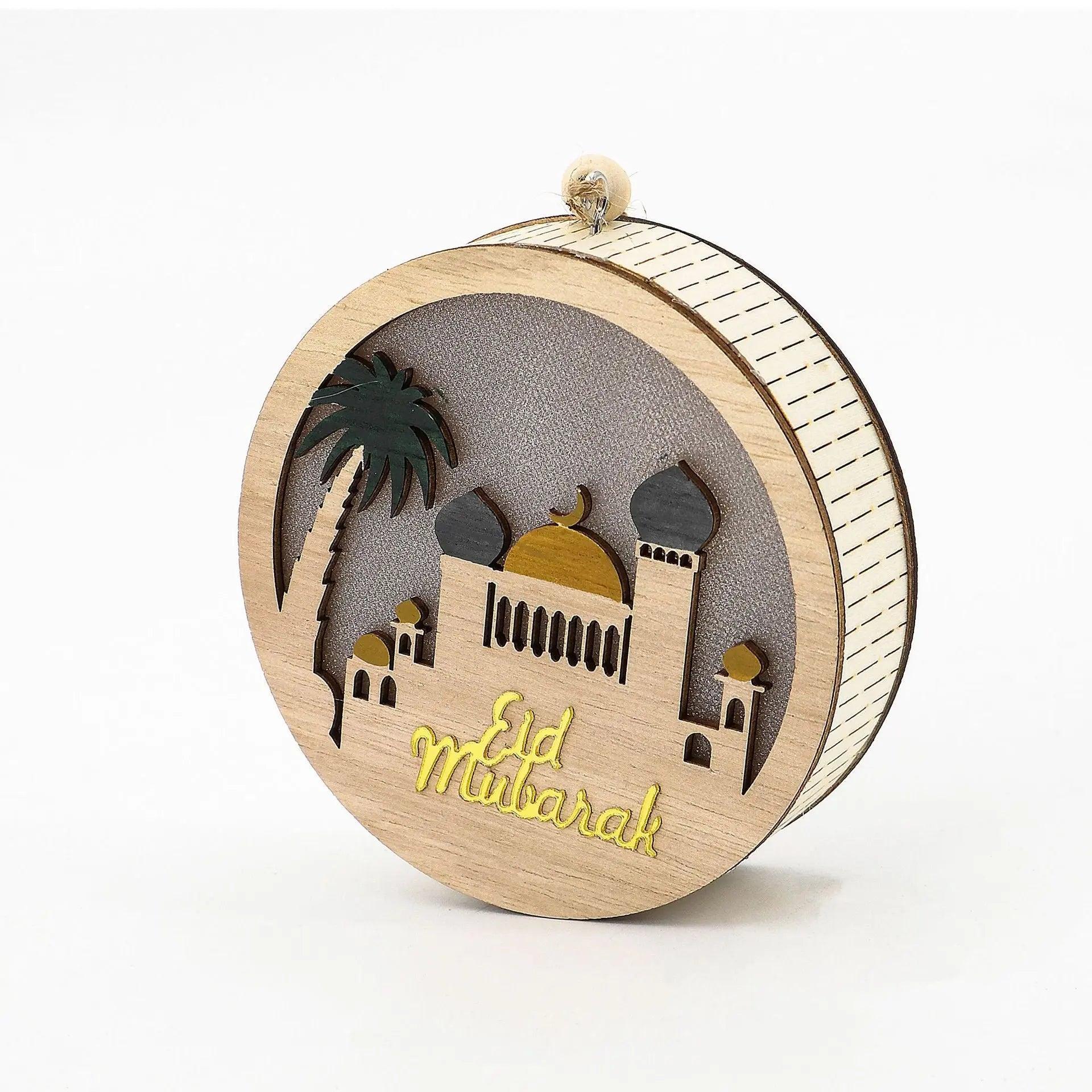 MR036 Eid Mubarak Wooden LED Luminous Pendant - Mariam's Collection
