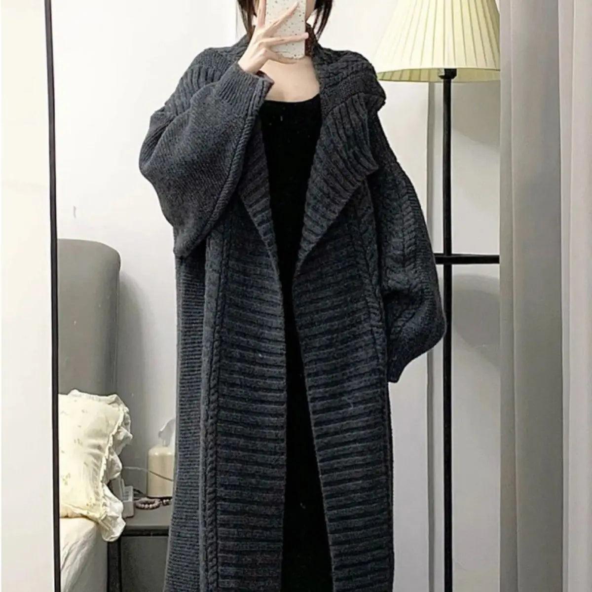 MS002 Open Front Long Sleeve Loose Sweater Cardigan Coats - Mariam's Collection