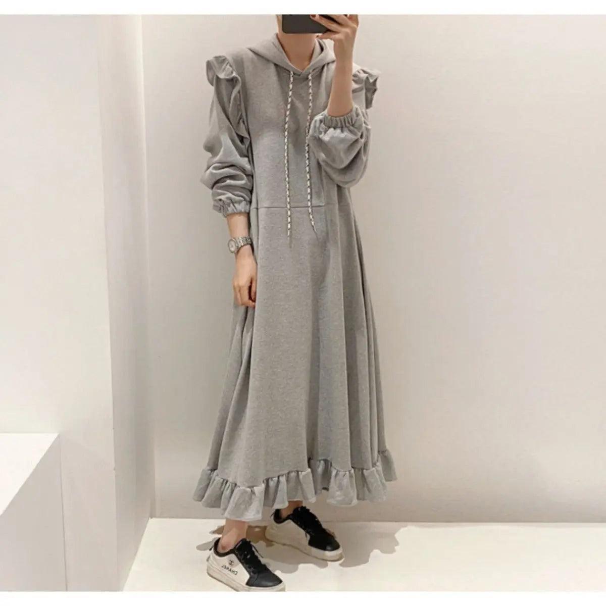 Trendy Hooded Sweater Dress Women's Oversized Hoodie Dress Long Sleeve Button-Up Sweatshirt Dress, Cozy Fall & Winter Casual Dress With Pockets Casual Fall Winter Hoodie Dress Trendy Hooded Sweater Dress Women's Oversized Hoodie Dress Long Sleeve Button-Up Sweatshirt Dress, Cozy Fall & Winter Casual Dress With Pockets Casual Fall Winter Hoodie Dress