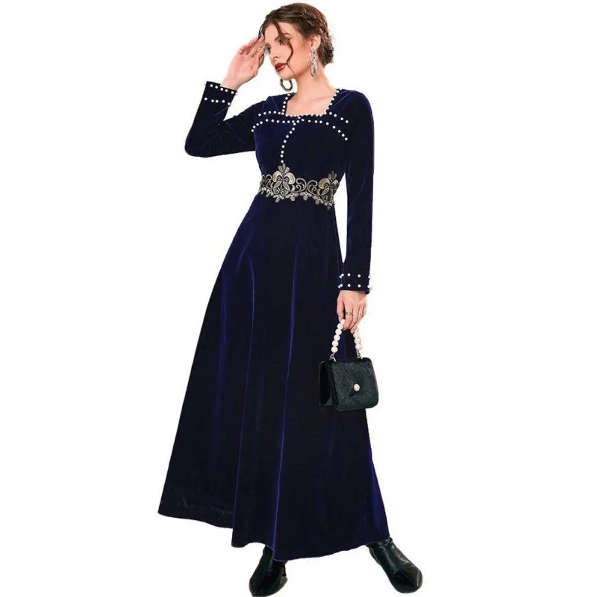 MS020 Square Neck Floral Pearl Dress - Mariam's Collection