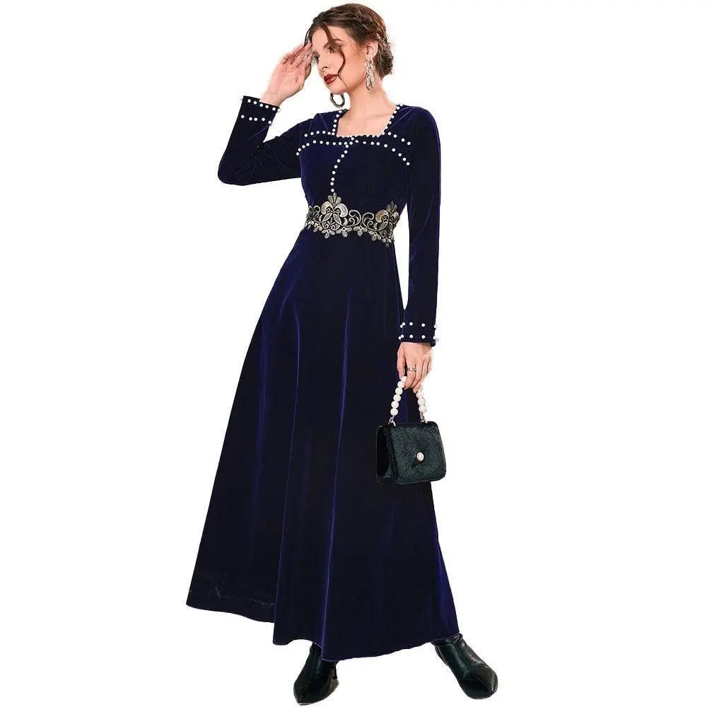 MS020 Square Neck Floral Pearl Dress - Mariam's Collection