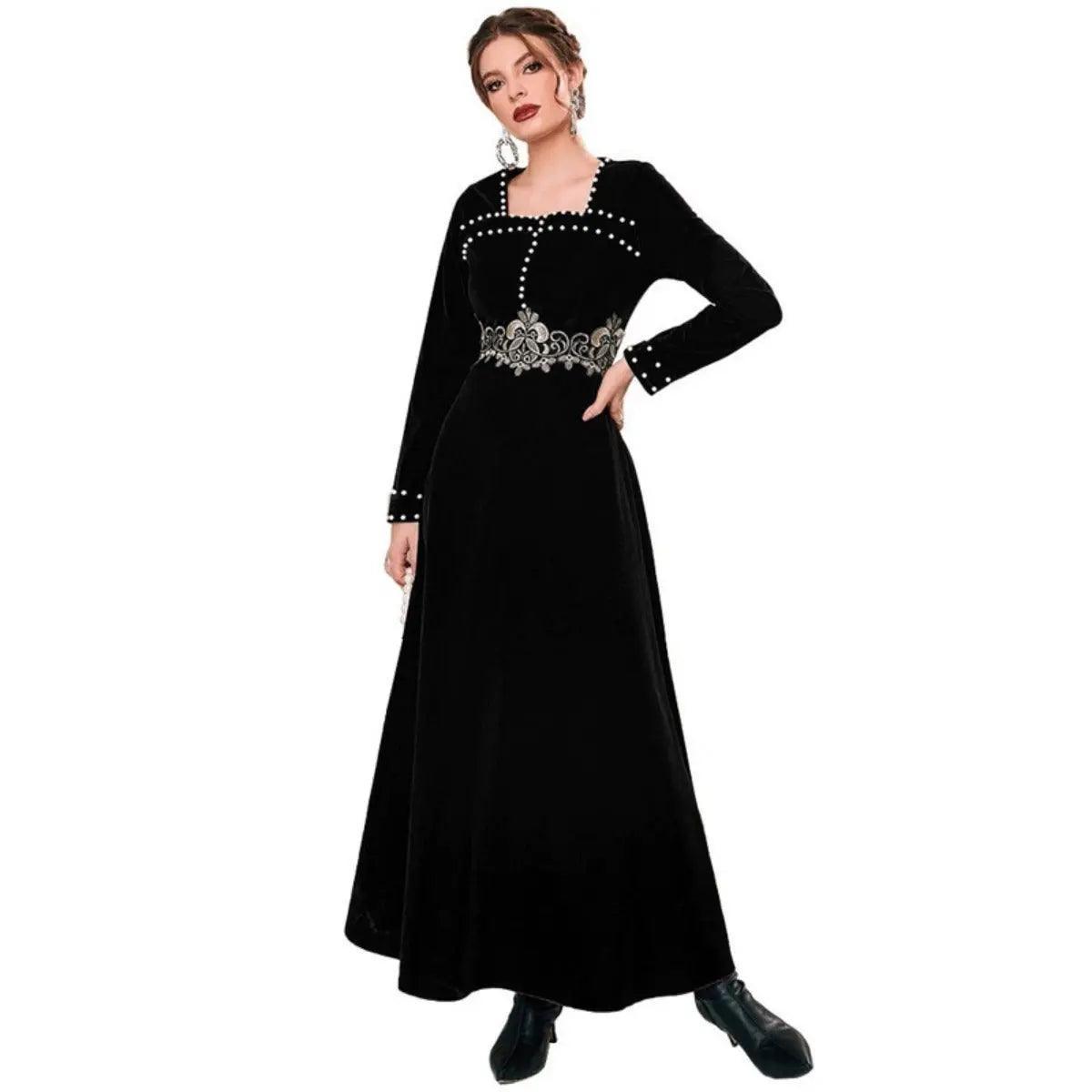 MS020 Square Neck Floral Pearl Dress - Mariam's Collection