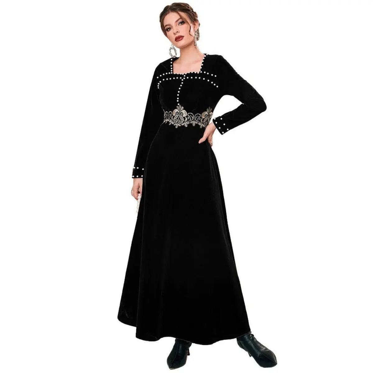 MS020 Square Neck Floral Pearl Dress - Mariam's Collection
