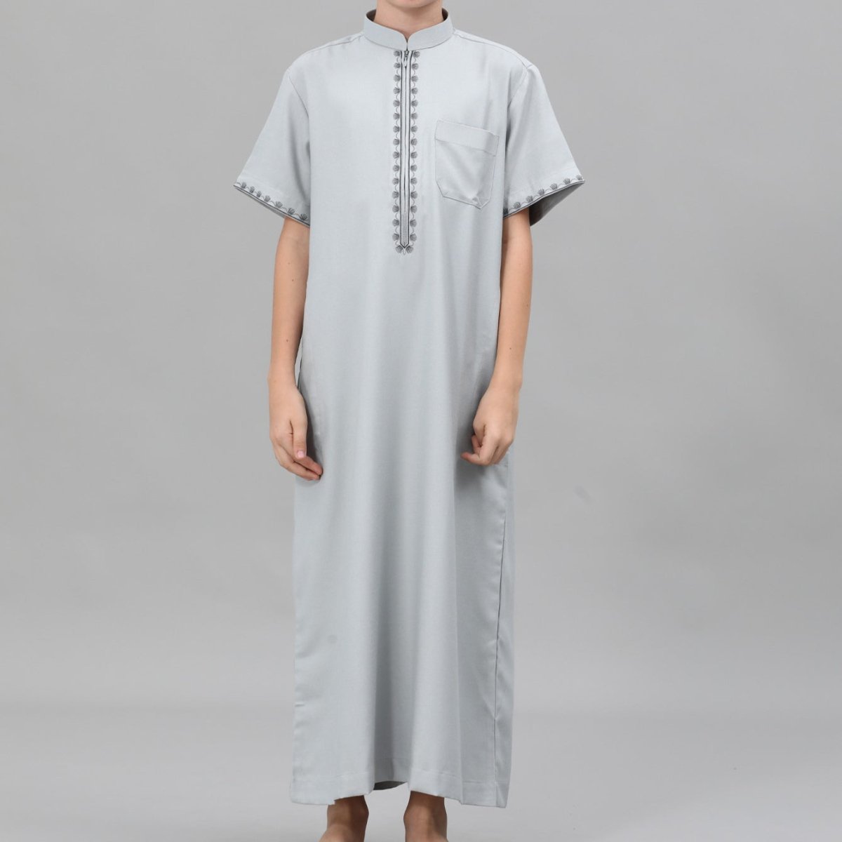 Muslim Boys Embroidered Thobe with Pockets (MKB013) - Mariam's Collection