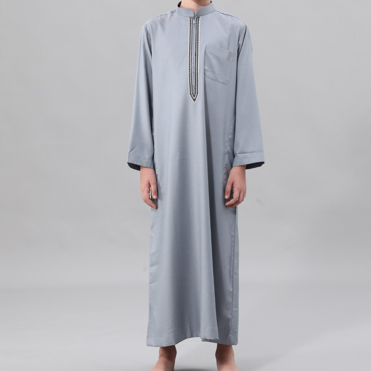 Muslim Boys Embroidered Thobe with Pockets (MKB013) - Mariam's Collection