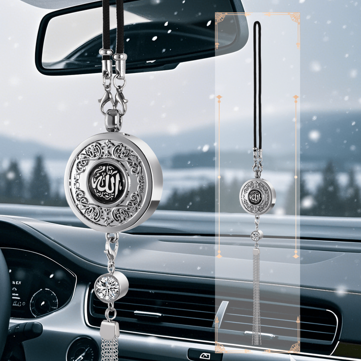 Muslim Car Accessories: Alloy Islamic Hanging Ornaments with Perfume Diffuser (MAC238) - Mariam's Collection