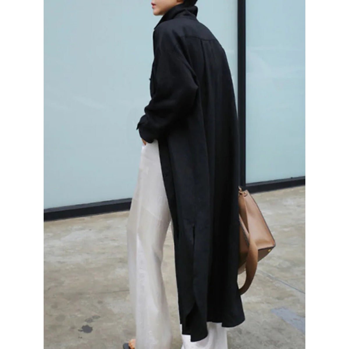 Muslim Casual Elegance Linen - Blend Shirt Dress | Modest Maxi with Button Front & Side Slits. (MS096) - Mariam's Collection