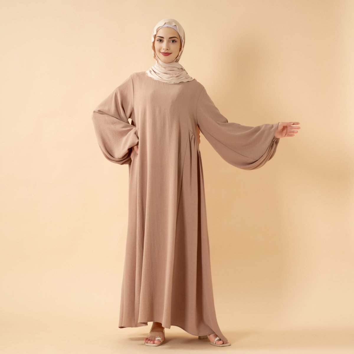 Must - Have Basics: Oversized Lantern Sleeves Crepe Abaya (MA190) - Mariam's Collection