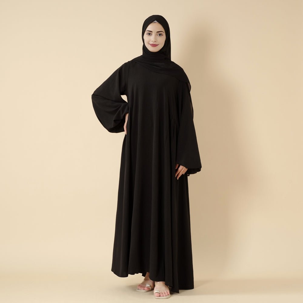 Must - Have Basics: Oversized Lantern Sleeves Crepe Abaya (MA190) - Mariam's Collection