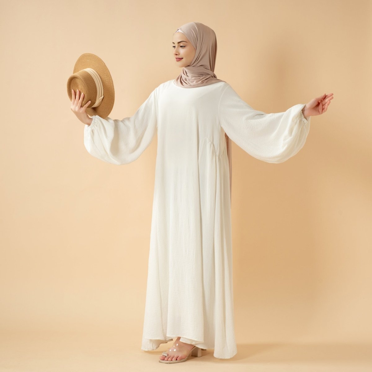 Must - Have Basics: Oversized Lantern Sleeves Crepe Abaya (MA190) - Mariam's Collection