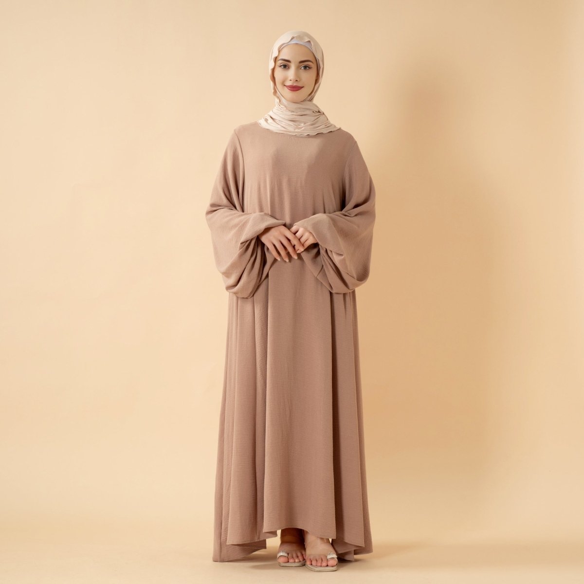Must - Have Basics: Oversized Lantern Sleeves Crepe Abaya (MA190) - Mariam's Collection